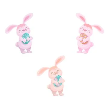 Vector easter cake, rabbits holding easter egg set Stock Illustration