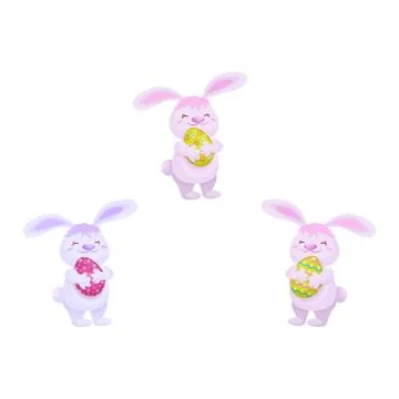Vector easter cake, rabbits holding easter egg set Illustrazione stock