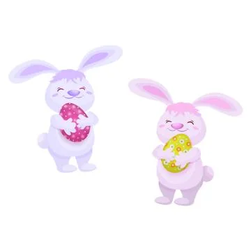 Vector easter cake, rabbits holding easter egg set Illustrazione stock