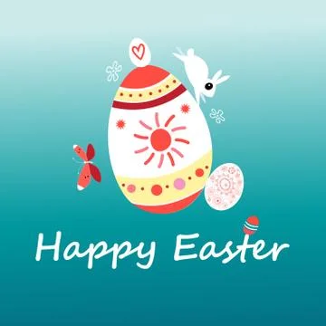 Vector Easter card with a rabbit and eggs 스톡 일러스트