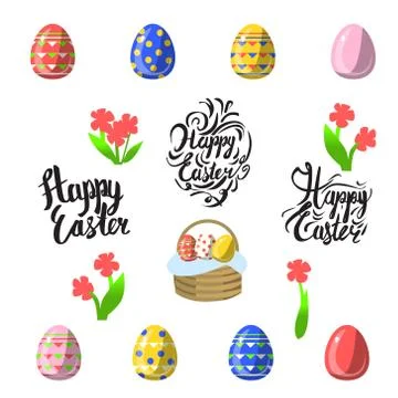 Vector easter celebrating elements - hand lettering calligraphy and Illustrazione stock