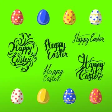 Vector easter celebrating elements - hand lettering calligraphy and Stock Illustration