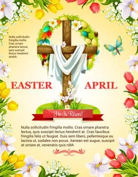 Vector Easter crucifix cross and paschal wreath 스톡 일러스트