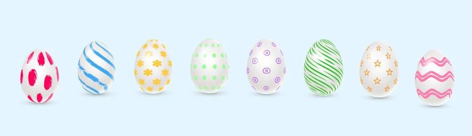 Vector easter decorated eggs in realistic 3d style. Stock Illustration
