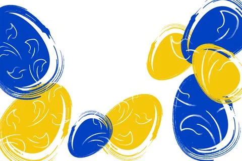 Vector. Easter design with hand drawn brush strokes, yellow and blue eggs. Stock Illustration