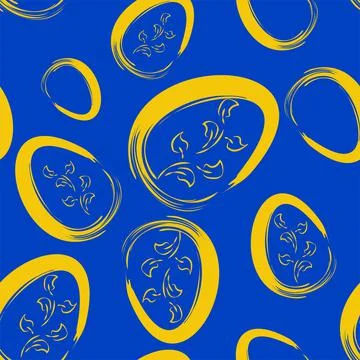 Vector. Easter design with hand drawn brush strokes yellow-blue eggs. Stock Illustration