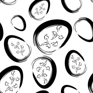 Vector. Easter design with hand drawn brush strokes, black, white eggs. Illustrazione stock