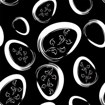 Vector. Easter design with hand drawn brush strokes, black, white eggs. Stock Illustration