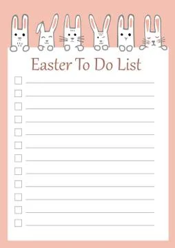 Vector Easter to do list with funny bunnies. Printable spring checklist. For Stock Illustration