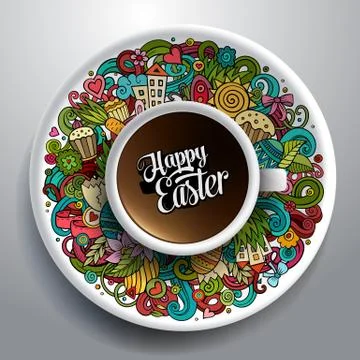 Vector Easter doodles illustration with a Cup of coffee Stock Illustration