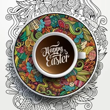 Vector Easter doodles illustration with a Cup of coffee Stock Illustration