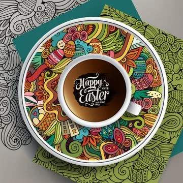 Vector Easter doodles illustration with a Cup of coffee Stock Illustration