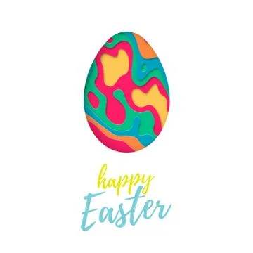 Vector Easter egg of colored paper cut. Happy Easter greeting card text with  Illustrazione stock