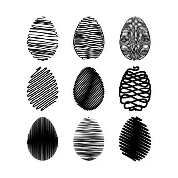 Vector easter egg set. Black scribble effect on white background Stock Illustration