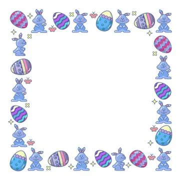 Vector Easter eggs and Bunny arranged in square. Stock Illustration