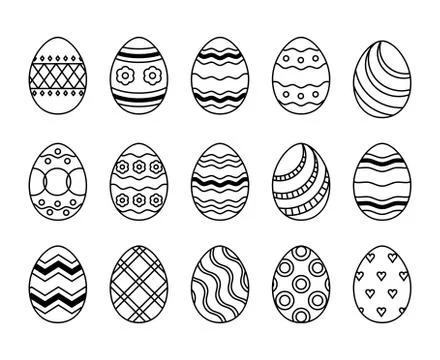 Vector Easter eggs icons set with ornament made from tine lines. Varios patterns Stock Illustration