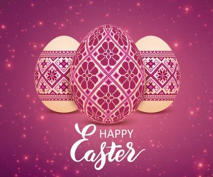 The vector Easter eggs with an Ukrainian folk pattern ornament. Isolated vect Stock Illustration