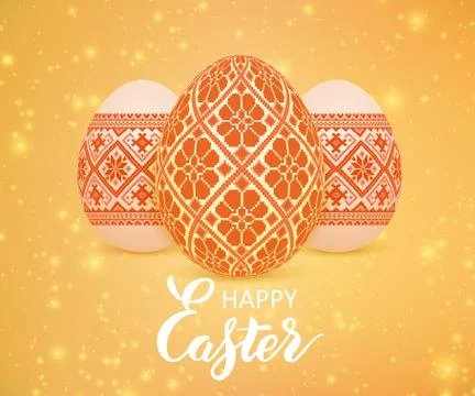 The vector Easter eggs with an Ukrainian folk pattern ornament. Isolated vect Stock Illustration