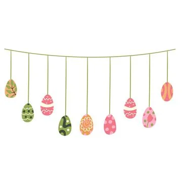 Vector  Easter garland with hanging colorful eggs Stock Illustration