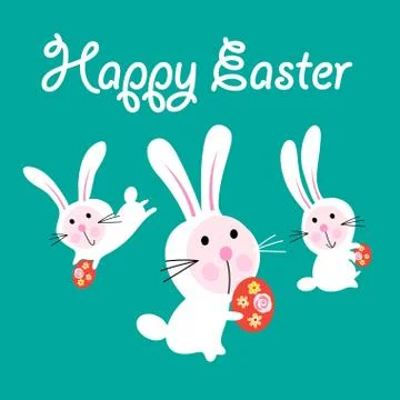 Vector Easter greeting card with funny hares Stock Illustration