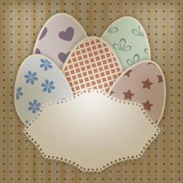 Vector  easter greeting card with retro eggs abd lacy napkin Stock Illustration