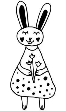 Vector Easter hand drawn rabbit. Fective doddle on white background Stockillustratie