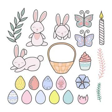 Vector easter holiday elements collection in pastel colors Stockillustratie