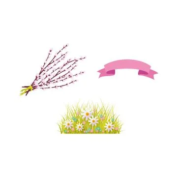 Vector easter holiday spring objects set icon 스톡 일러스트