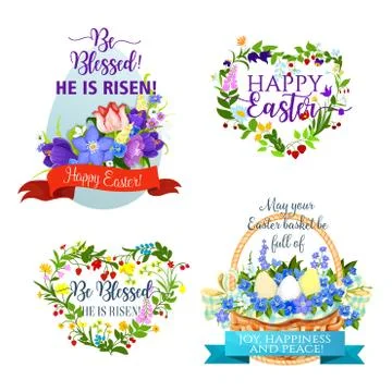 Vector Easter icons and paschal symbols set Stock Illustration