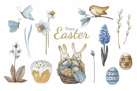 Vector Easter illustration, sketch with colored pencils. Hand-drawn animals Stock Illustration