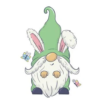 Vector Easter illustration with spring cute gnome with bunny ears. For card.. イラスト素材