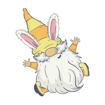Vector Easter illustration with spring gnome jumping for happiness. For car.. イラスト素材