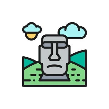 Vector Easter Island, Chile, landmark flat color line icon. 스톡 일러스트