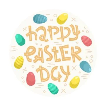 Vector easter lettering with Easter eggs with doodles - Happy Easter day. Stock Illustration