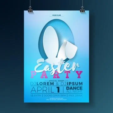 Vector Easter Party Flyer Illustration with rabbit ears and typography elements Stockillustratie