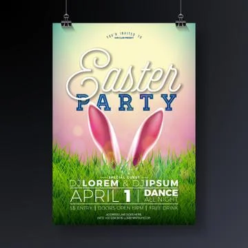 Vector Easter Party Flyer Illustration with rabbit ears and typography elements Stock Illustration