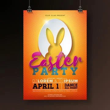 Vector Easter Party Flyer Illustration with rabbit ears in cutting egg 스톡 일러스트