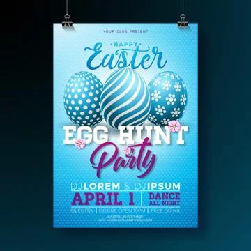 Vector Easter Party Flyer Illustration with painted eggs and typography elements イラスト素材
