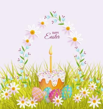 Vector easter poster with eggs, flowers, cake Illustrazione stock