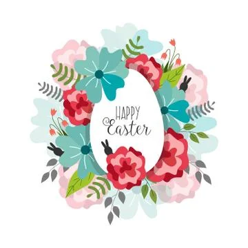 Vector easter poster with flowers, egg イラスト素材