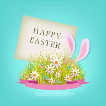 Vector easter poster with rabbit with eggs flowers Stock Illustration
