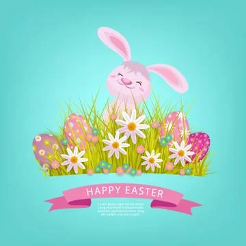 Vector easter poster with rabbit with eggs flowers Stockillustratie