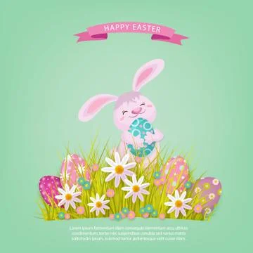Vector easter poster with rabbit with eggs flowers イラスト素材