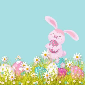 Vector easter poster with rabbit with eggs flowers Stock Illustration