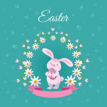 Vector easter poster with rabbit with eggs flowers Illustrazione stock