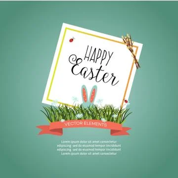 Vector easter poster with rabbit eggs flowers 库存插图