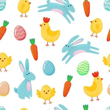 Vector Easter seamless pattern background with cute paper cut colored ornate  Stock Illustration