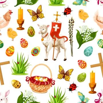 Vector Easter seamless pattern paschal symbols Stock Illustration