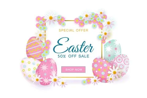 Vector easter spring poster with eggs, flowers イラスト素材