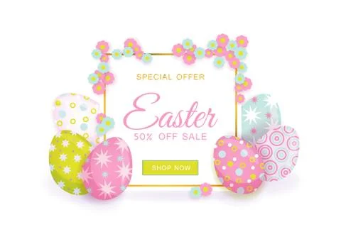 Vector easter spring poster with eggs, flowers Stock Illustration